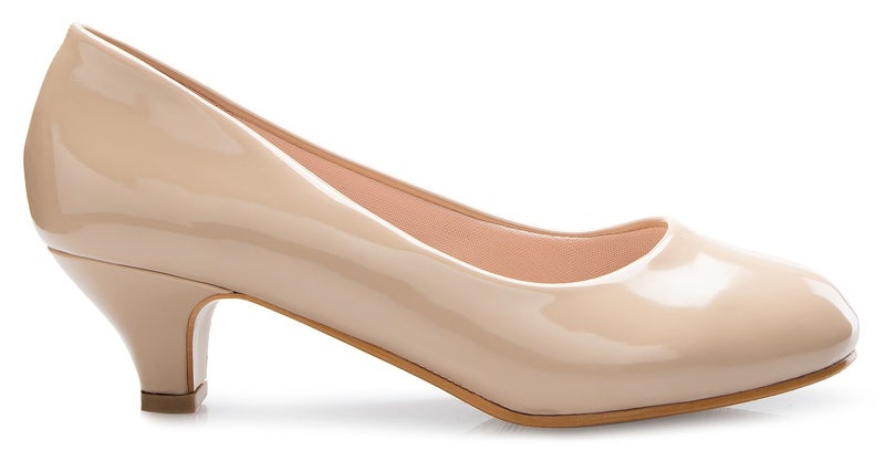 Olivia K Womens Classic Closed Toe Kitten Heel Pumps | Dress, Work, Party Low Heeled (Beige Patent*, 7) - Image 2